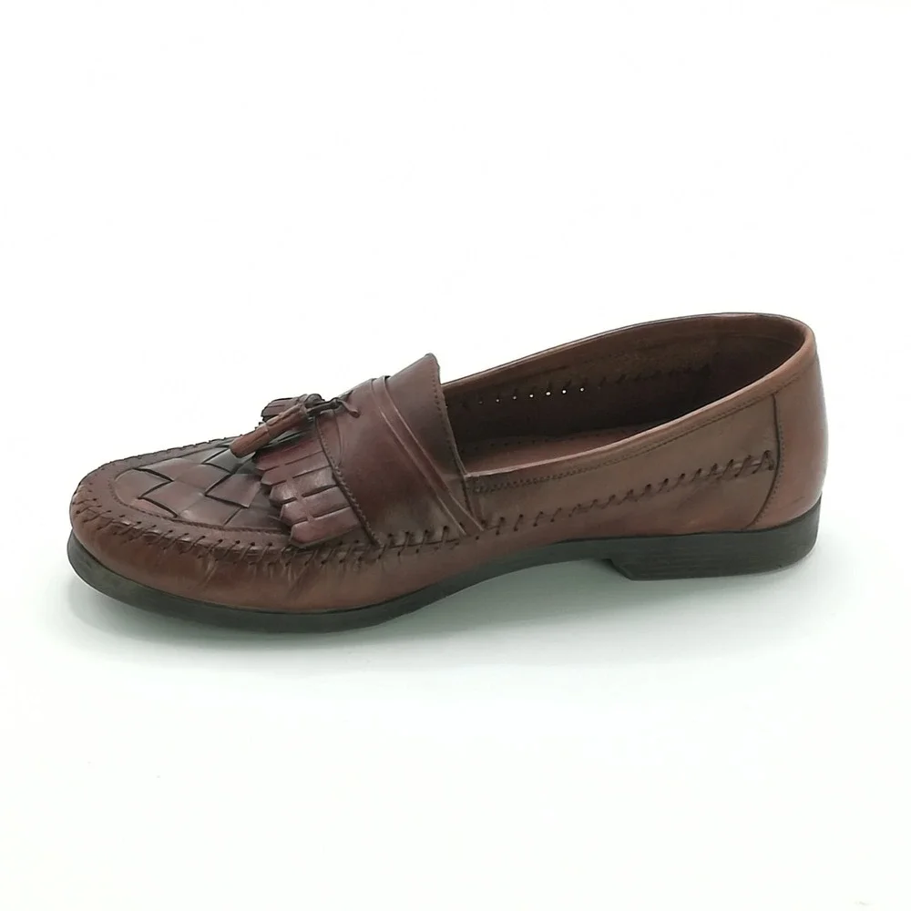 Hunter's Bay Shoes Mens Loafer Brown Leather Woven Tassel Slip‎ On 11
